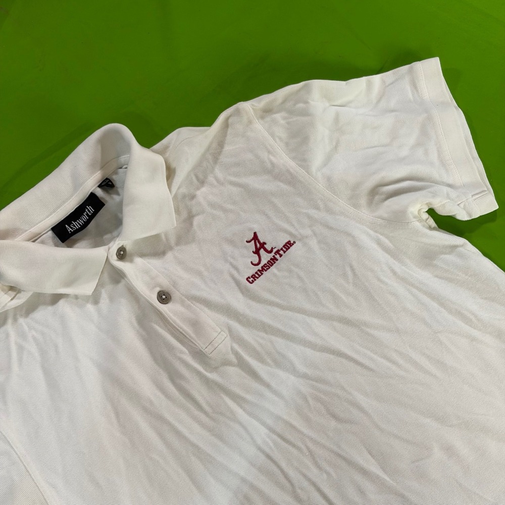 Alabama Crimson Tide Ashworth Polo Mens M White Golf Shirt NCAA SEC Embroidered